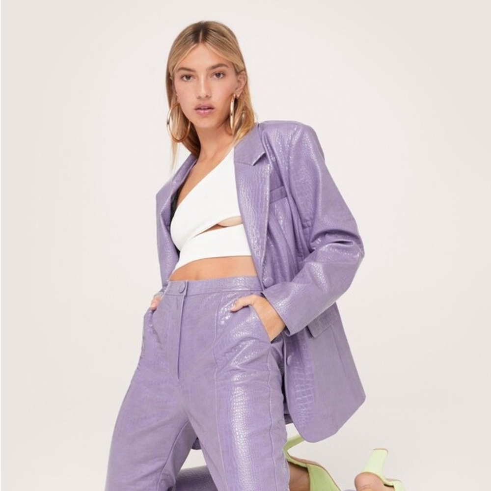 Nasty Gal Violet Faux Leather Croc Embossed Straight Leg Pants